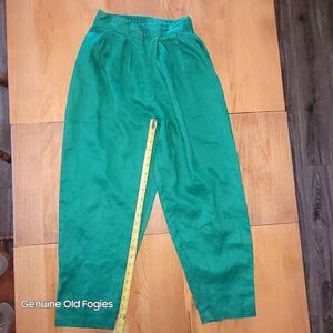 Green High-Waist Elastic Waist Pants